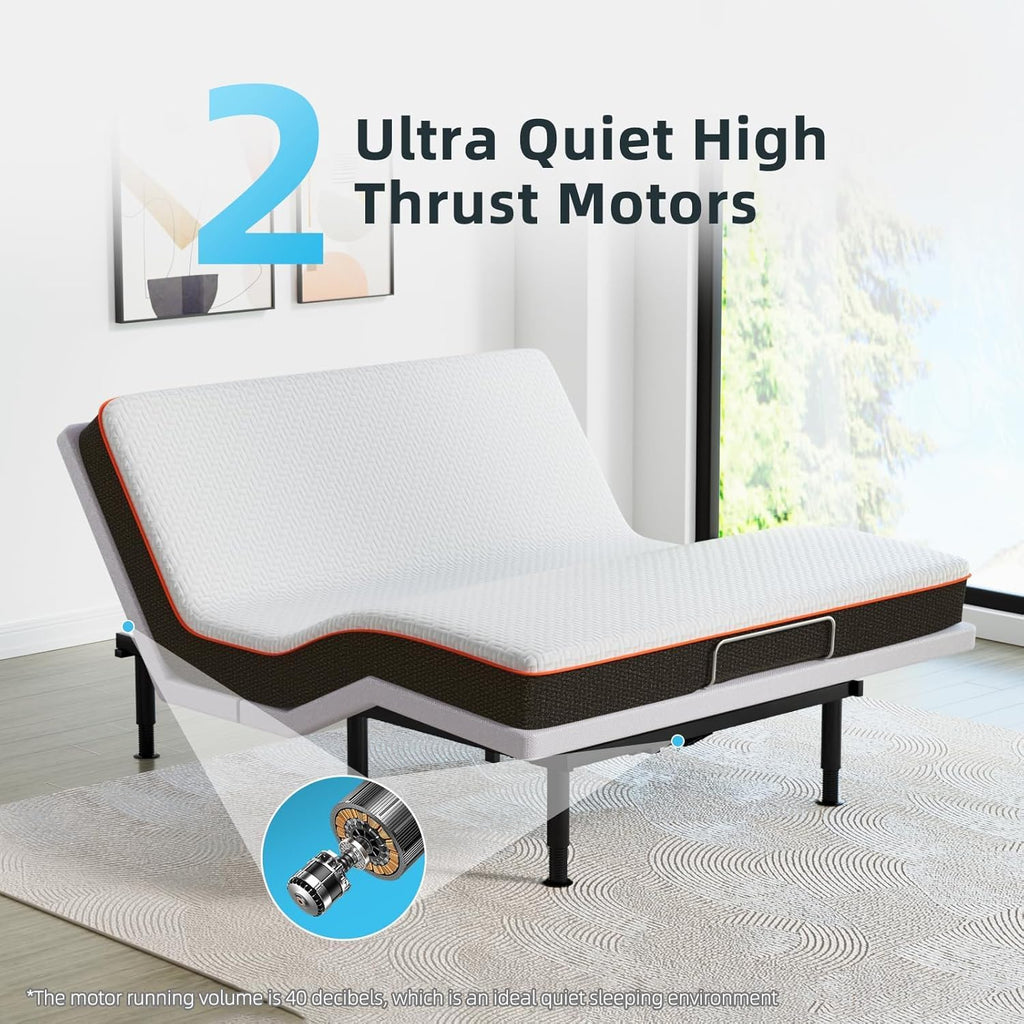 Queen Adjustable Bed Base Frame, Massage & Wireless Remote, Dual USB Ports,Ergonomic Upholstered Bed Frame, Lift