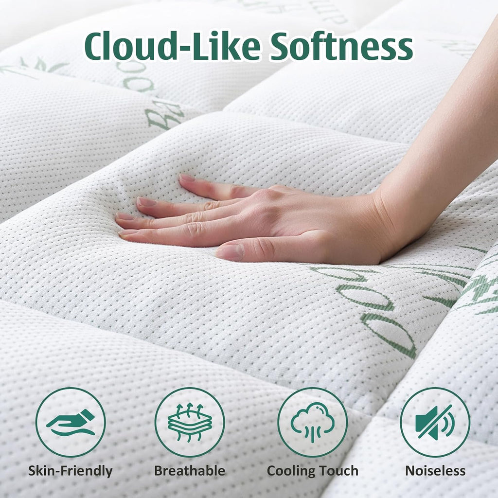 Memory Foam Mattress Topper Full, Viscose Derived from Bamboo | Pillow Top Mattress Pad for Back Pain Relief | Deep