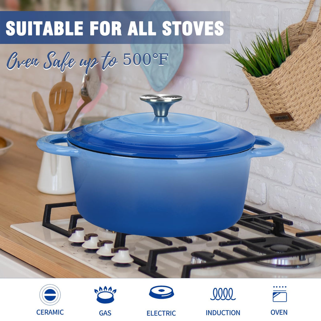 6QT Enameled Cast Iron Dutch Oven with Lid, Heavy-Duty & Non-Stick Cookware Pot for Braising, Stews, Roasting, Bread
