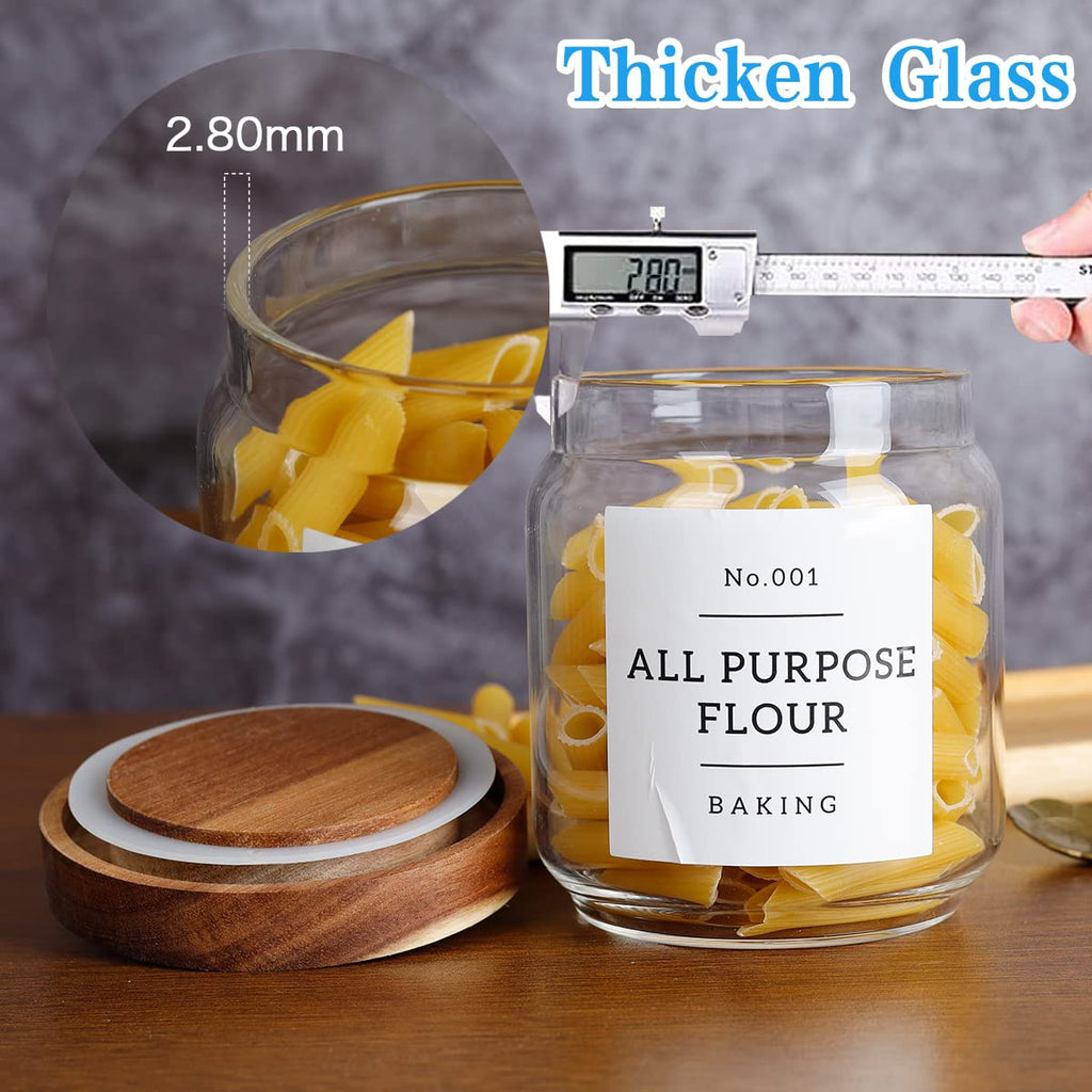 16 OZ Stackable Glass Food Storage Jars with 132 Pantry Labels Preprinted - 6 Pcs Thicken Glass Storage Containers