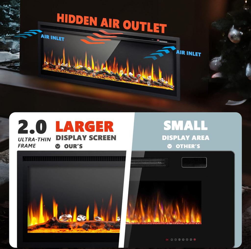 50 Inch Electric Fireplace Recessed Wall Mounted Freestanding