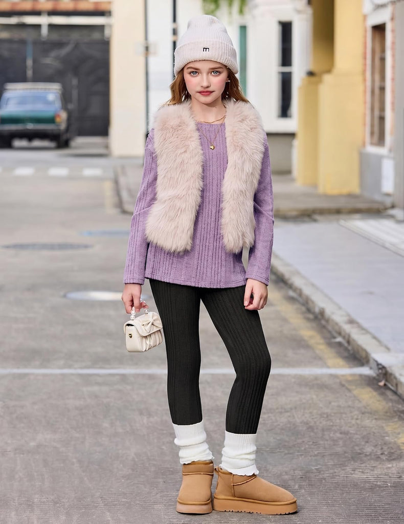 Girls 2 Piece Outfits Rib Knit Sweatshirt and Sweatpants Sweatsuit