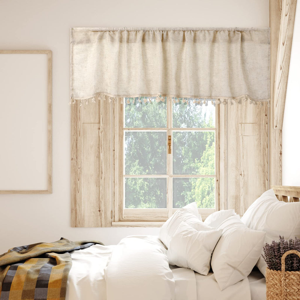 2 Pcs Boho Valances for Windows Linen Tassel Window Treatment
