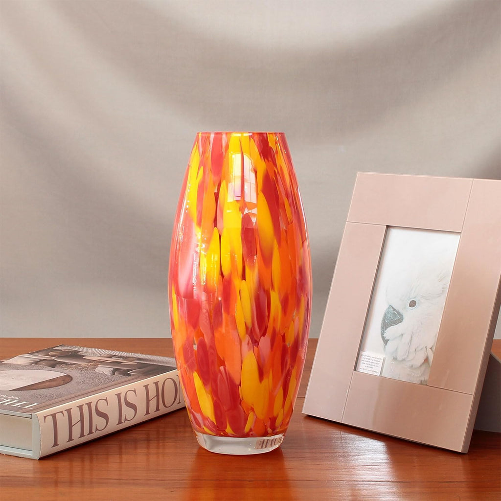 Murano Style Art Glass Vase Hand Blown Orange Confetti Effect Home Decor | Hand Blown Glass Vase, Decorative Table