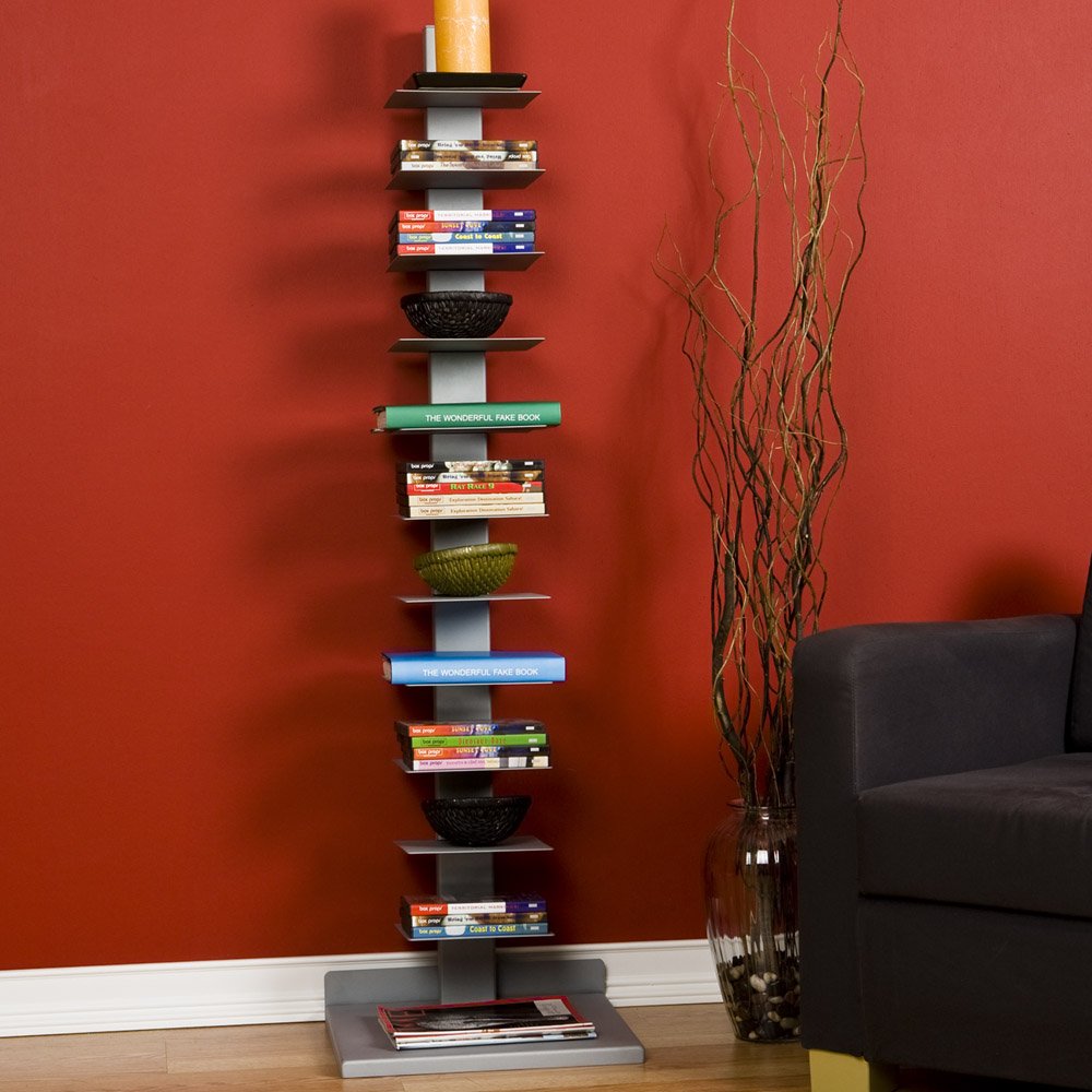 11- shelf Metal Spine Book Tower, Silver