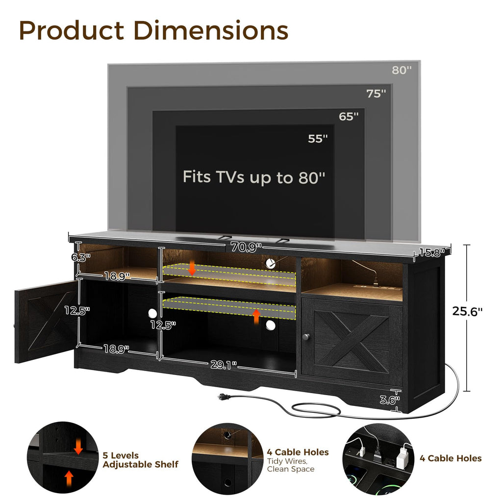 TV Stand for 75+ Inch TV, Entertainment Center, Black