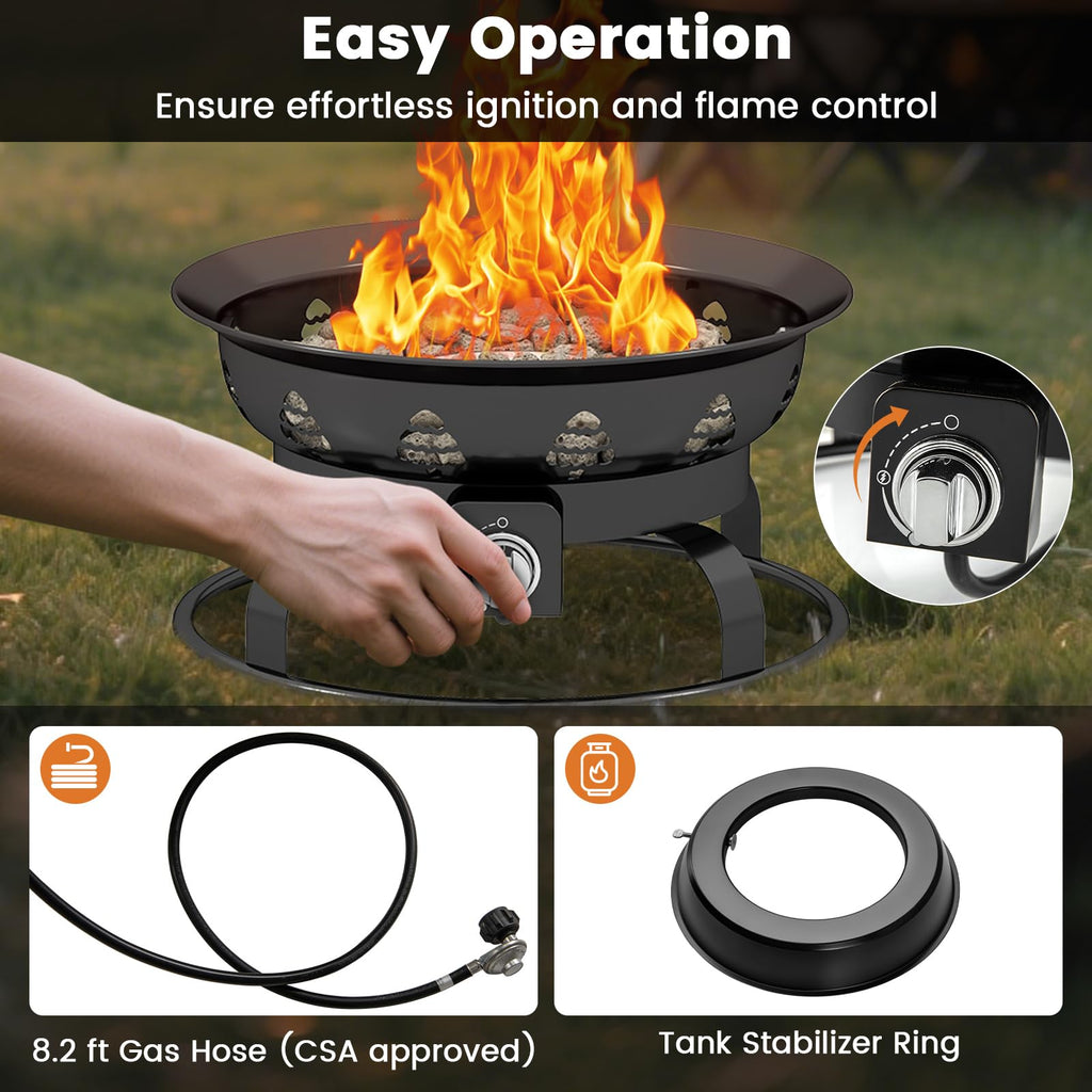 Portable Propane Fire Pit, 21 Inch Smokeless Fire Bowl with Cover