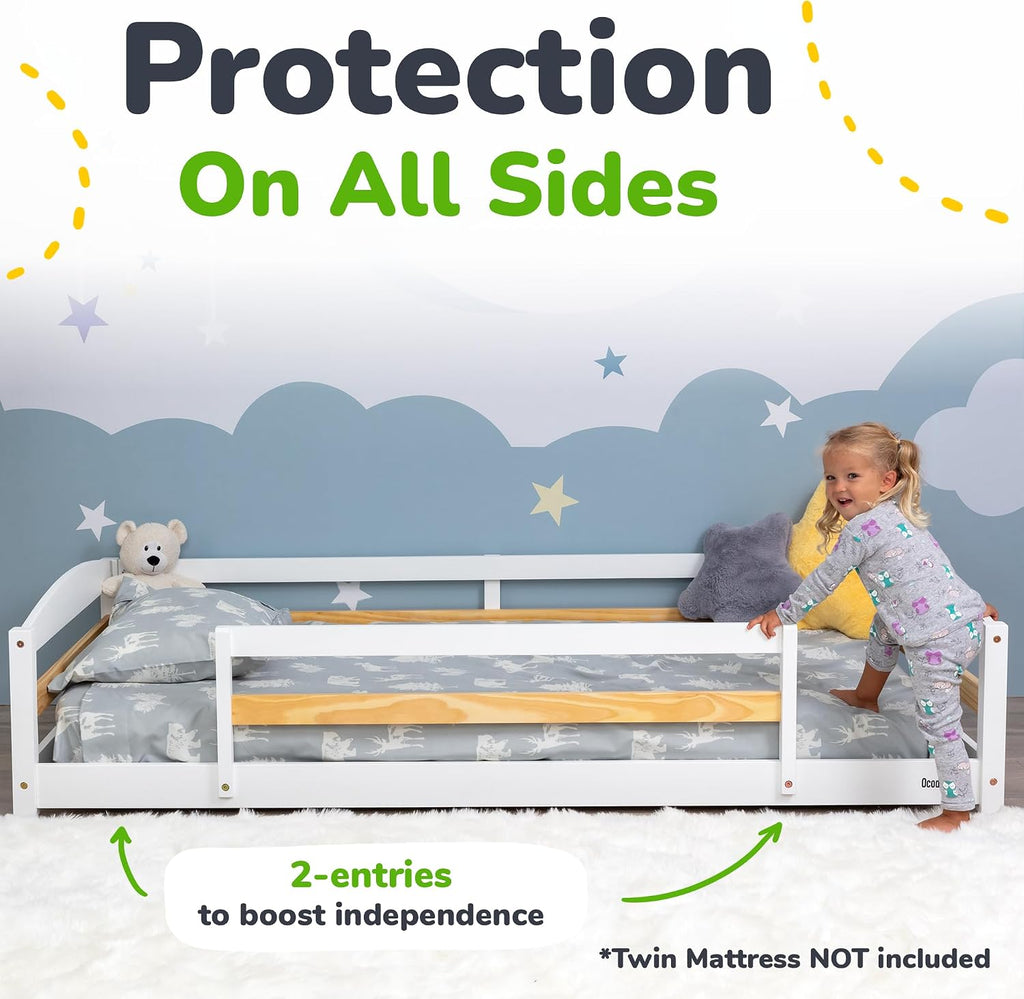 Floor Bed with Safety Guardrails, 2 Openings and 14 supportive slats