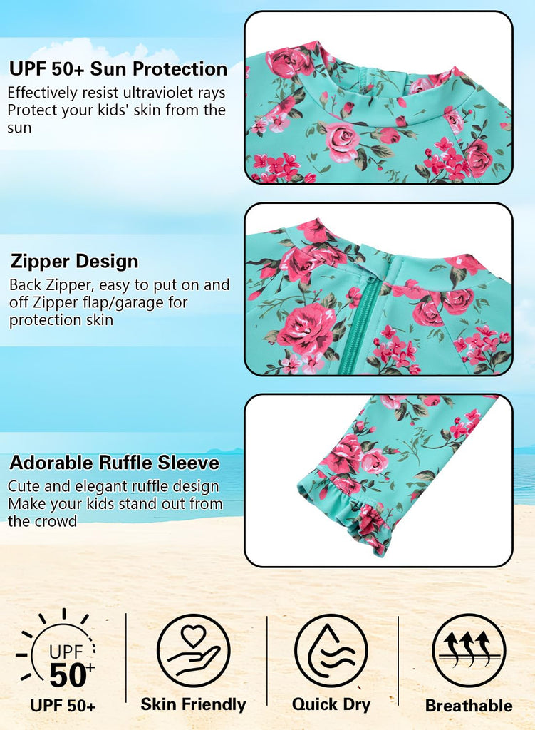 Infant Bathing Suit Girl One Piece with UPF 50+ Sun Protection Infant Light Pink Flower Swimsuit