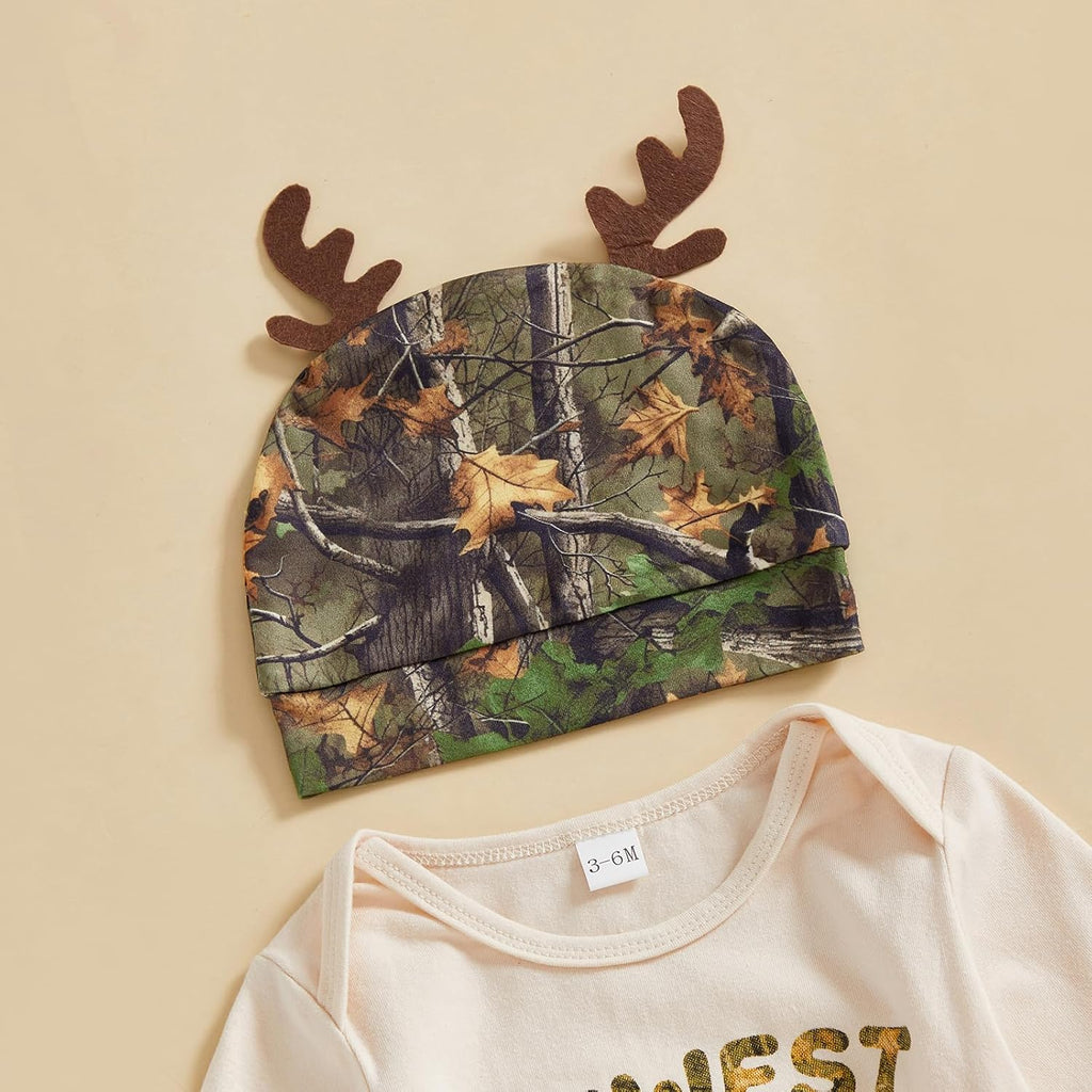 Newborn Baby Boy Clothes Hunting Long Sleeve Romper Shirt Tops Pants Fall Winter Outfits Hat Set