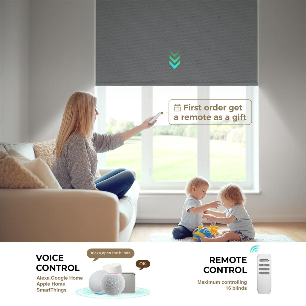 Motorized Blinds with Remote, Blackout Smart Roller Shades