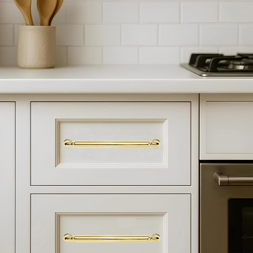 Polished Brass Heavy-Duty Solid Cabinet Pulls, 5 Inch (128mm) Hole Center,Polished Gold Drawer Pulls, Cabinet