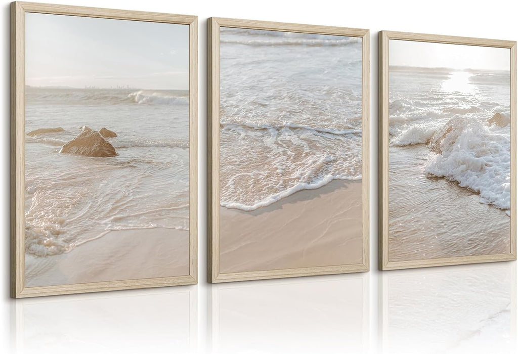 Beach Wall Art Decor Coastal Wall Art Pictures Ocean Canvas Wall Art Beige Beachy Wall Decor Boho Beach Prints Ocean