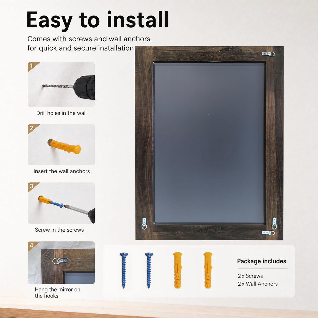 40"x30" Wood Framed Rectangle Farmhouse Rustic Wall Mirror, Brown
