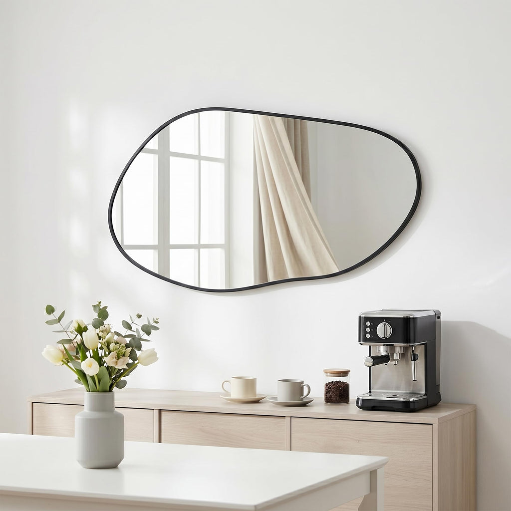 Brushed Gold 37x36 Inch Irregular Organic Pebble Wall Mirror