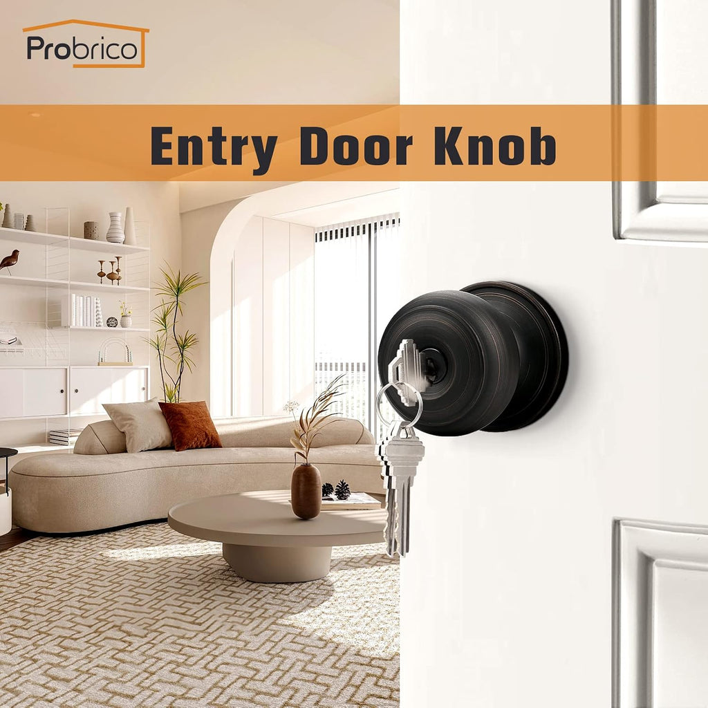 Colonial Keyed Entry Door Knob Oil Rubbed Bronze Entrance Door Lock, Single Cylinder Keyed Door Lock for Interior