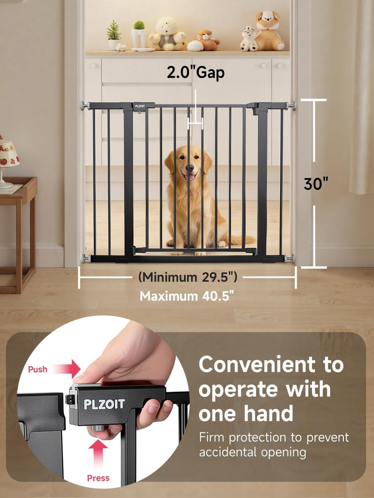 29.5-40.5" Baby Gate for Stairs, Dog Gate for Doorways, Walk Thru Auto Close Metal Baby Safety Gate for The House