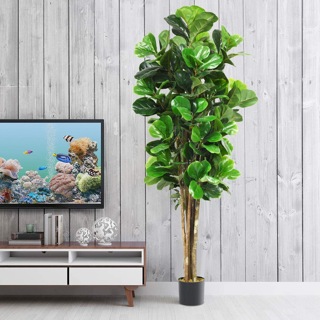 Fake Fiddle Leaf Fig Tree, 4FT Tall Artificial Tree Greenery Plants in Pots, Decorative Faux Trees for Indoor Home