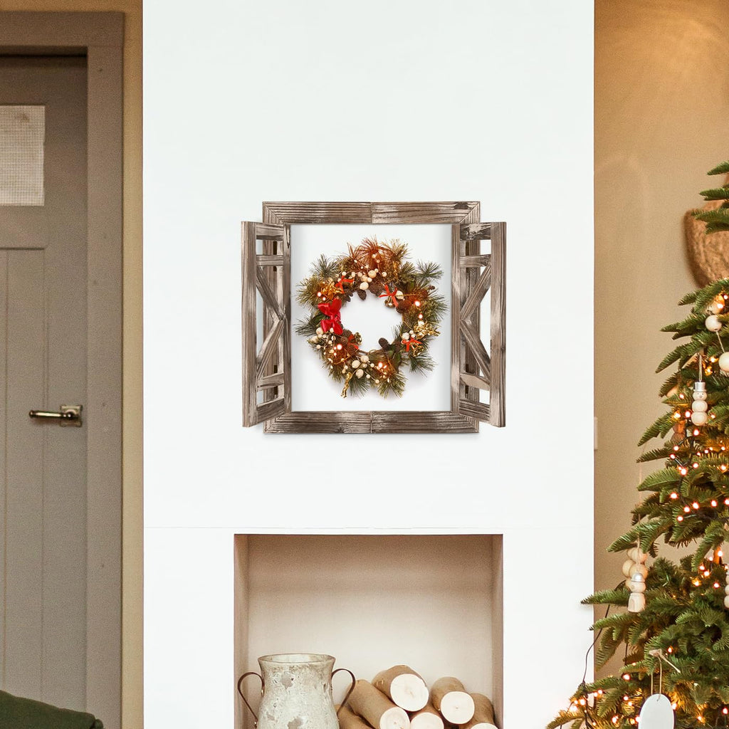 J JACKCUBE DEISGN Rustic Wood Window Frame with Opening-doors, Wall Art Decor Hanging Window Panes, Farmhouse Wall