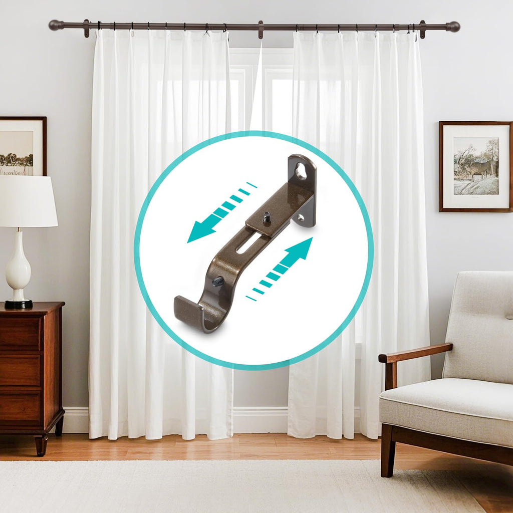 Adjustable Curtain Rod Brackets for 1" Rods, 3 Pack, Brown