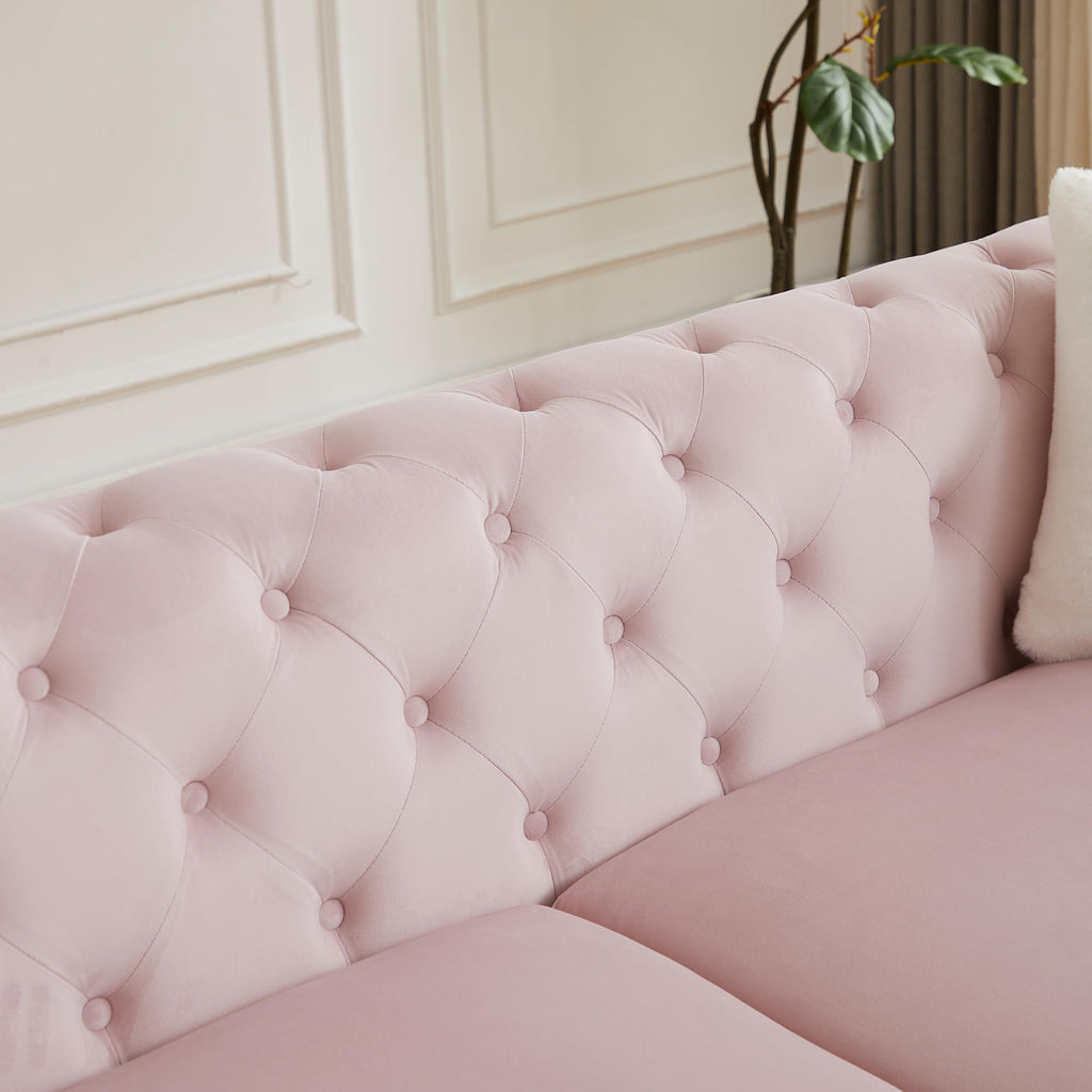 83" Luxury Oversized Chesterfield Sofa with 2 Pillows, Mid-Century Style 3-Seater Tufted Buttons Couch with