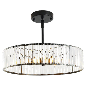 Adjustable Height Modern Black Crystal Chandelier 20 Inch