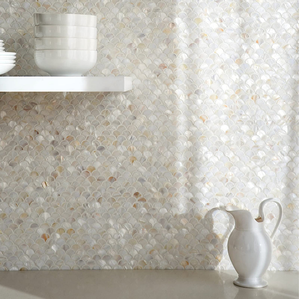 White Fish Scale Mother of Pearl Backsplash Tile 12x12 Inch 10 Sheets