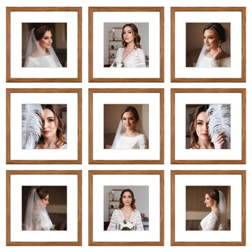 12x12 Picture Frame Set of 9, Display Pictures 8x8 with Mat or 12x12 without Mat, Multi Collage Gallery Square Photo