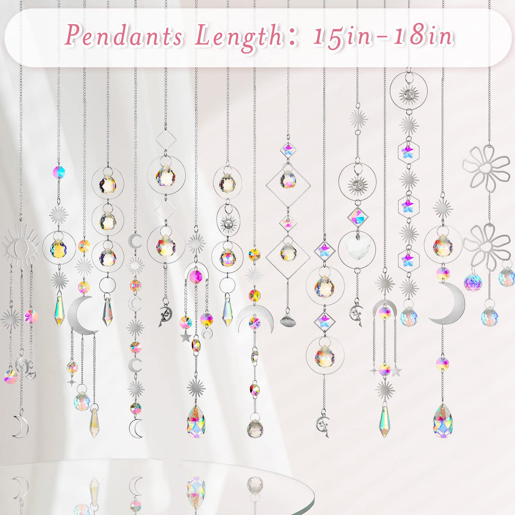 16 Pcs Hanging Crystals Suncatcher for Window with Chain, Silver