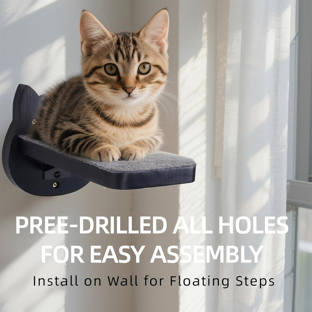 Black Painted Solid Wood Cat Wall Climbing Steps, Set of 3