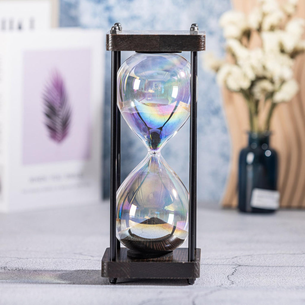 Rainbow Hourglass Timer 60 Minute, Wooden Sand Timer, Black