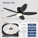 42" Ceiling Fans with Lights-Low Profile Ceiling Fan with Light and Remote/APP Control,Flush Mount,DC Reversible,LED Dimmable Black Ceiling Fans for Bedroom,Indoor/Outdoor Patio Use A101-B0CZHJSH4W
