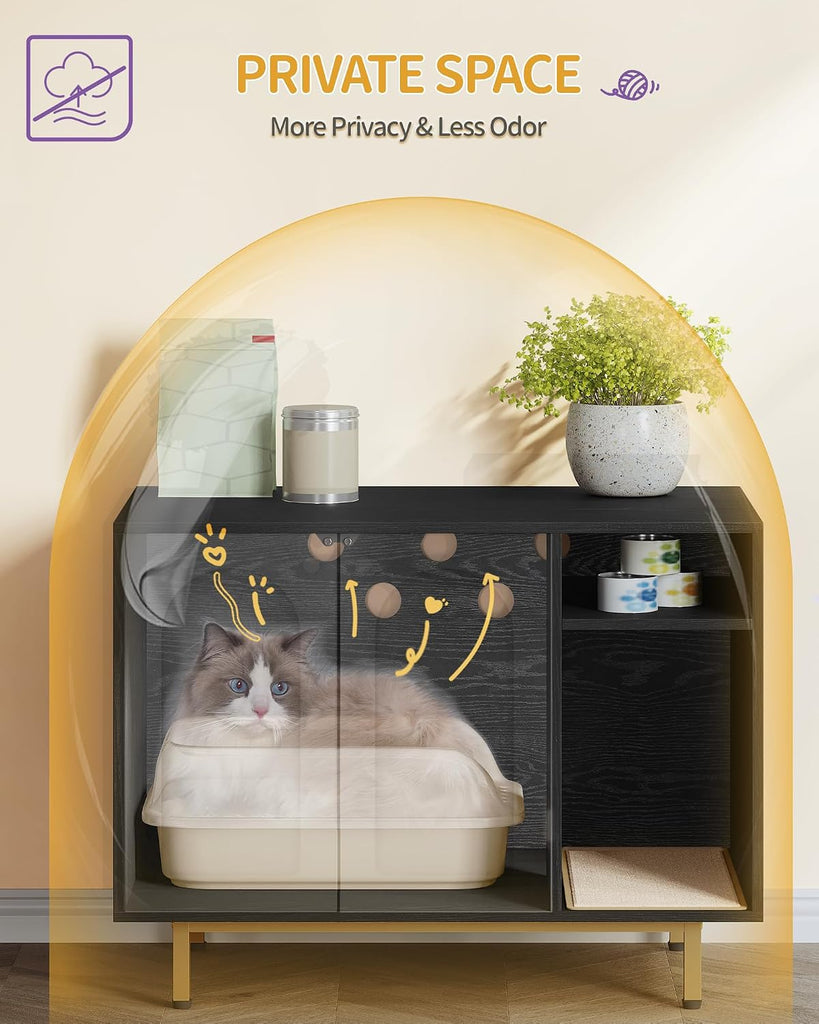 Cat Litter Box Enclosure, Hidden Litter Box Furniture with Storage