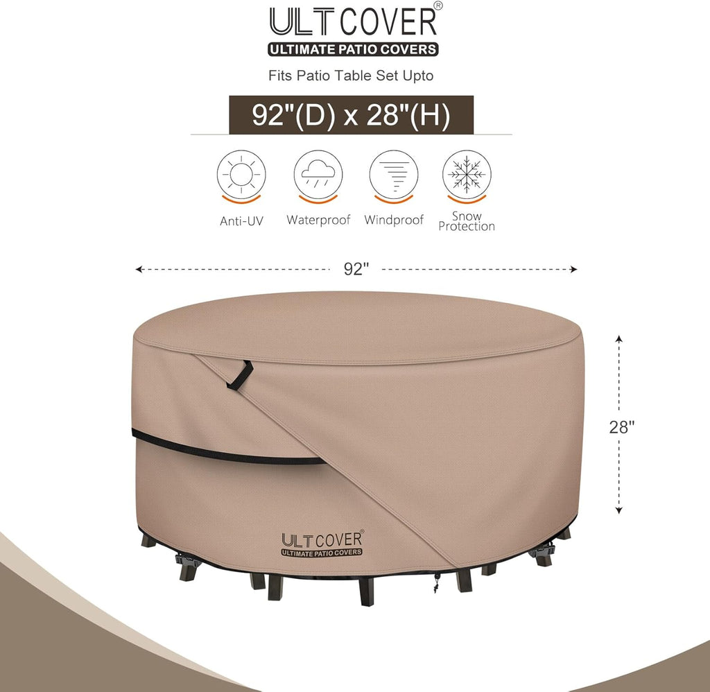 Round Patio Furniture Cover - Outdoor Waterproof Table with Chair Set Cover 92 inch