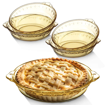 4 Pcs Mini Glass Pie Pan 6 Inches, Gold Baking Dish with Handles
