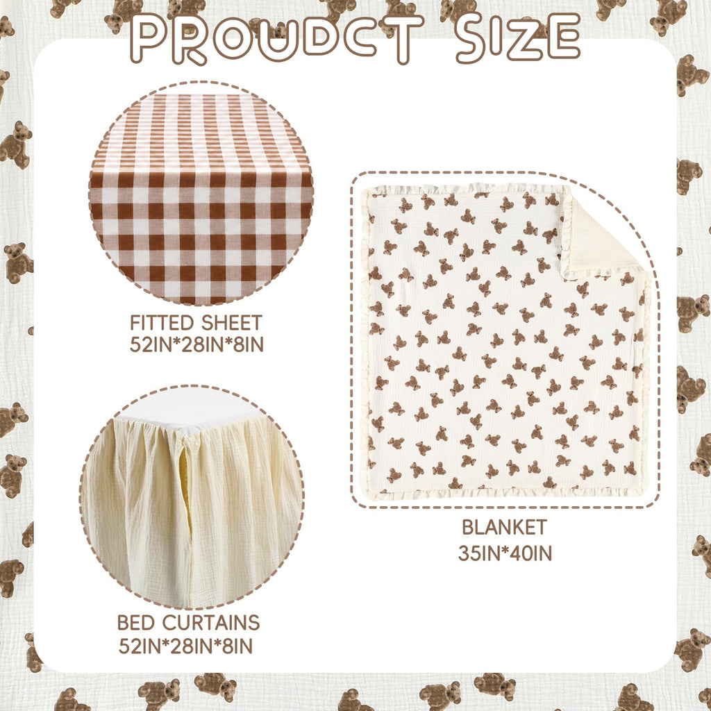 Bear Crib Bedding Set of3 with Sheet Quilt Bed Skirt
