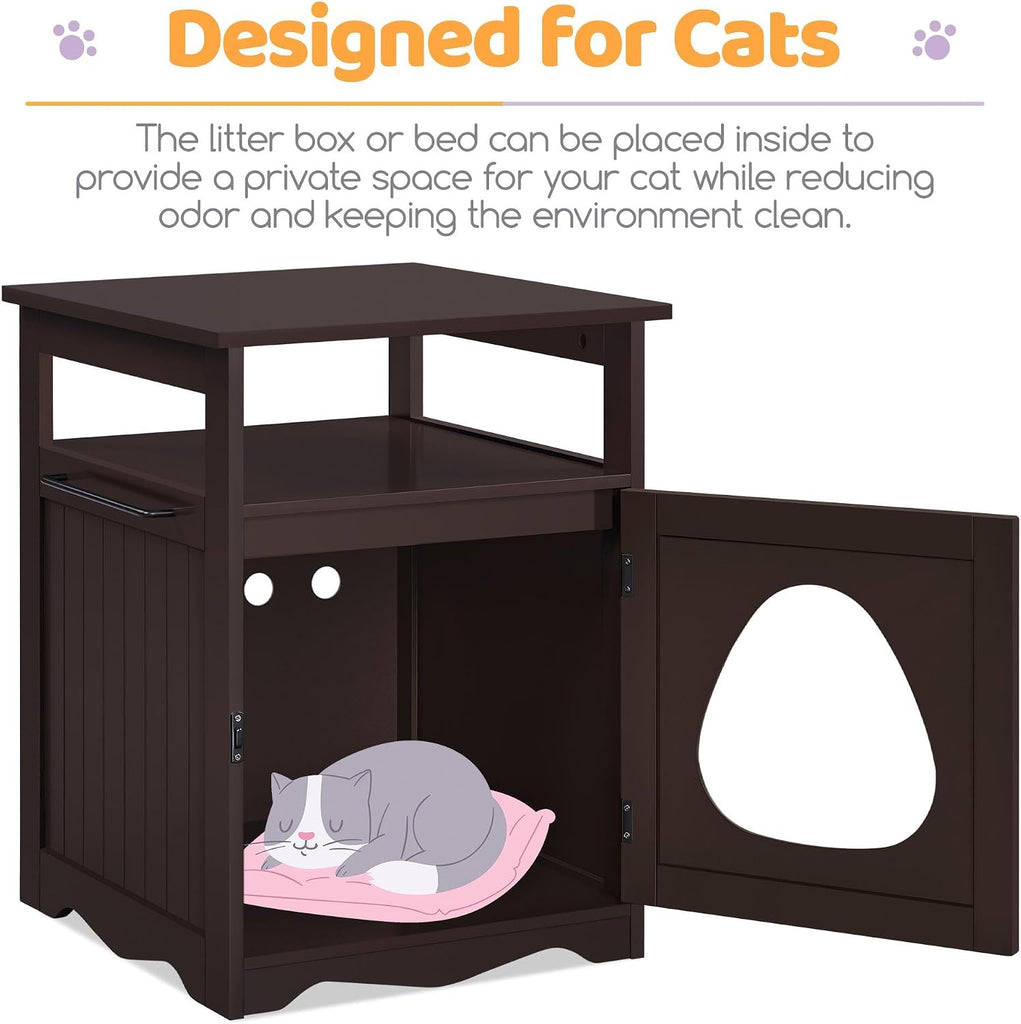 Hidden Cat Litter Box Enclosure Furniture with Storage Shelf