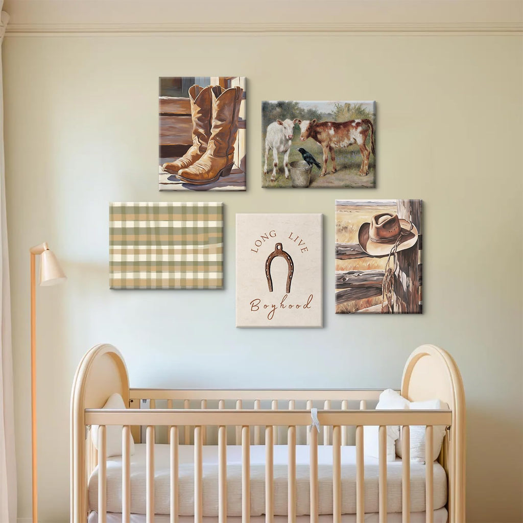Cowboy Wall Art Nursery Canvas Pictures Western Cow Wall Decor Boys Room Prints Vintage Poster Baby Children Pictures