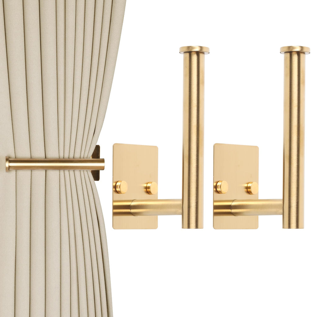 No Drill Curtain Holdbacks Adhesive Curtain Tiebacks, Gold - 2 Pack