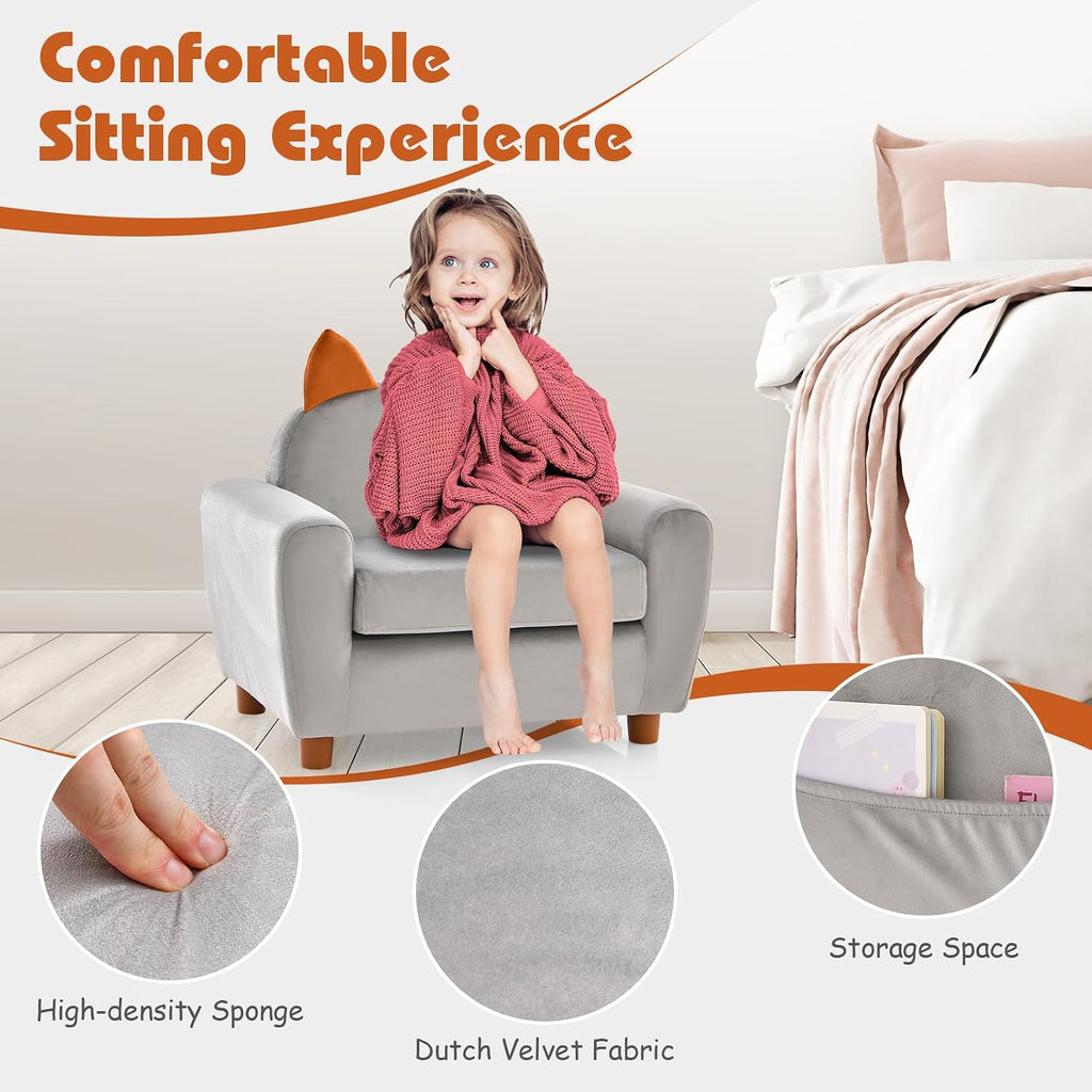 Kids Sofa, Children Armrest Chair with Sturdy Wood Construction and Dutch Velvet, Upholstered Toddler Armrest Couch