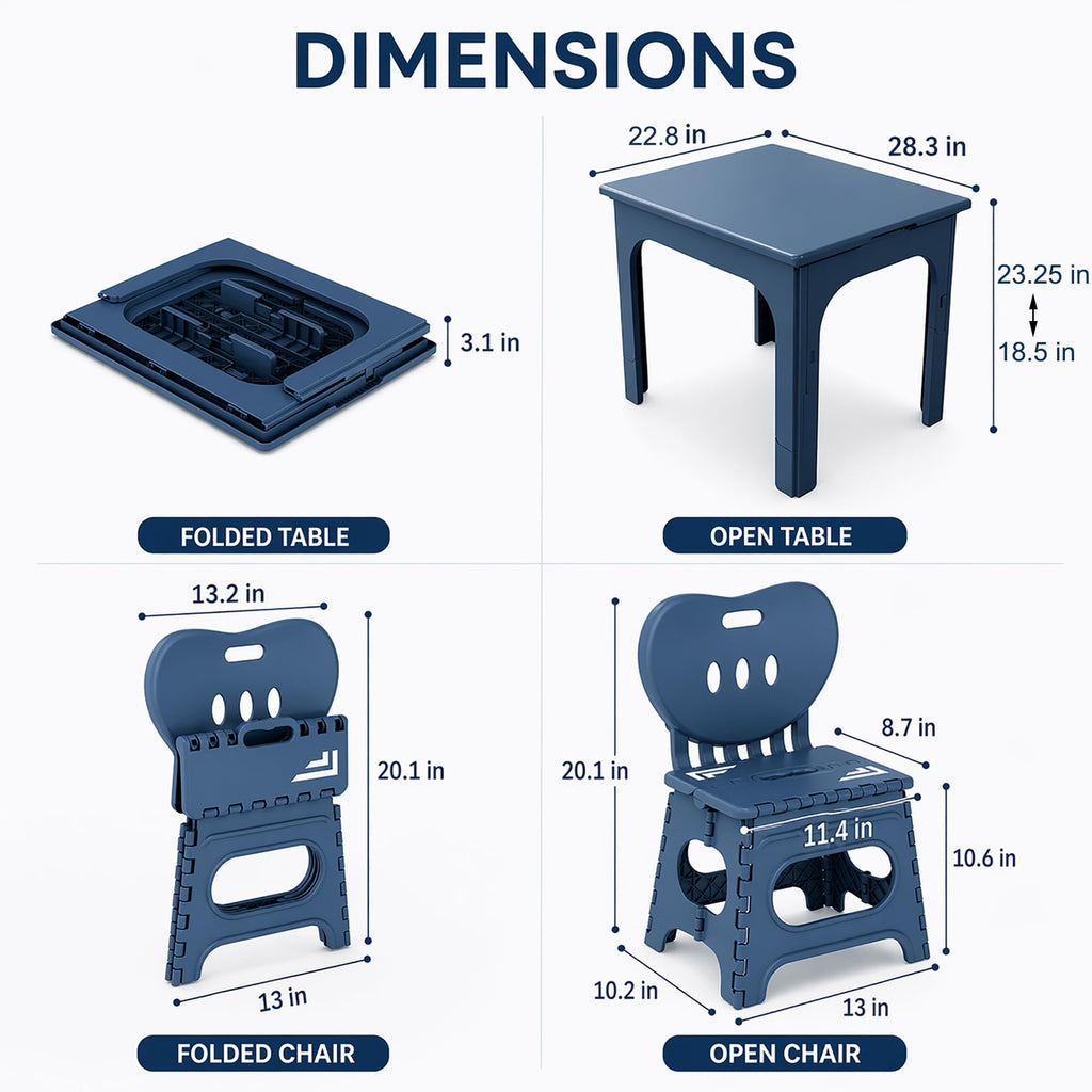 Kids Folding Table and Chairs Set, Height Adjustable, Portable 3-Piece Set