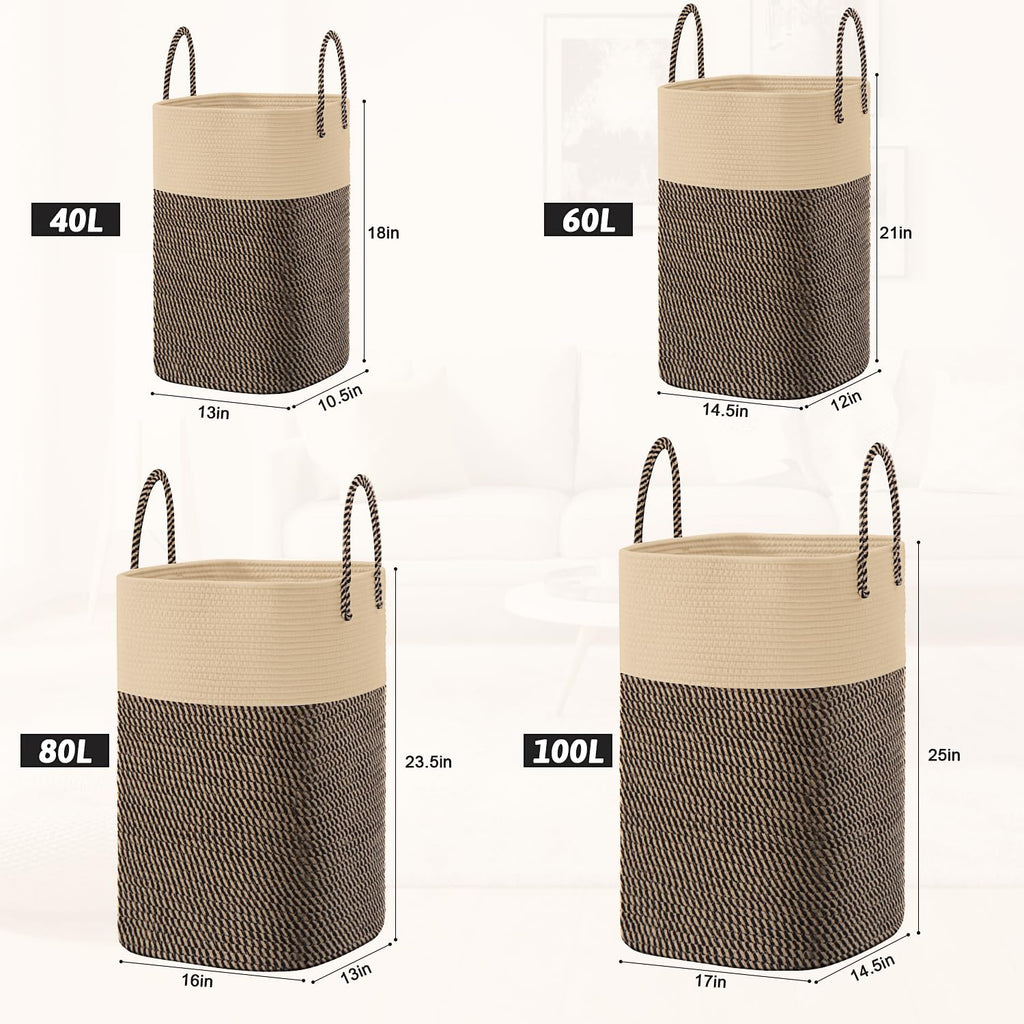 Basket,Woven Cotton Rope Laundry Hamper,Versatile Storage for Dirty Clothes,Baby Toys,and Blankets ,and Living Room