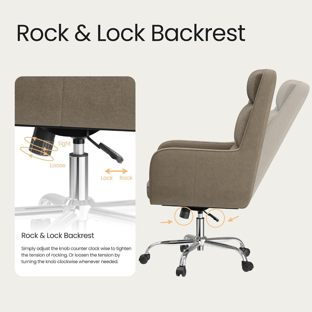 Modern Executive High Back Home, Upholstered Desk Chair with Wheels, Vanity Chair with Head and Lumbar