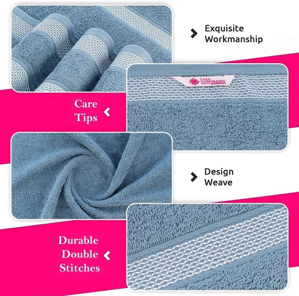 Solitaire 6Pcs 100% Egyptian Cotton Large Designer Towels Gift Set- Dusty Rose - Dusty Blue, 2Bath 2Hand 2Washcloths