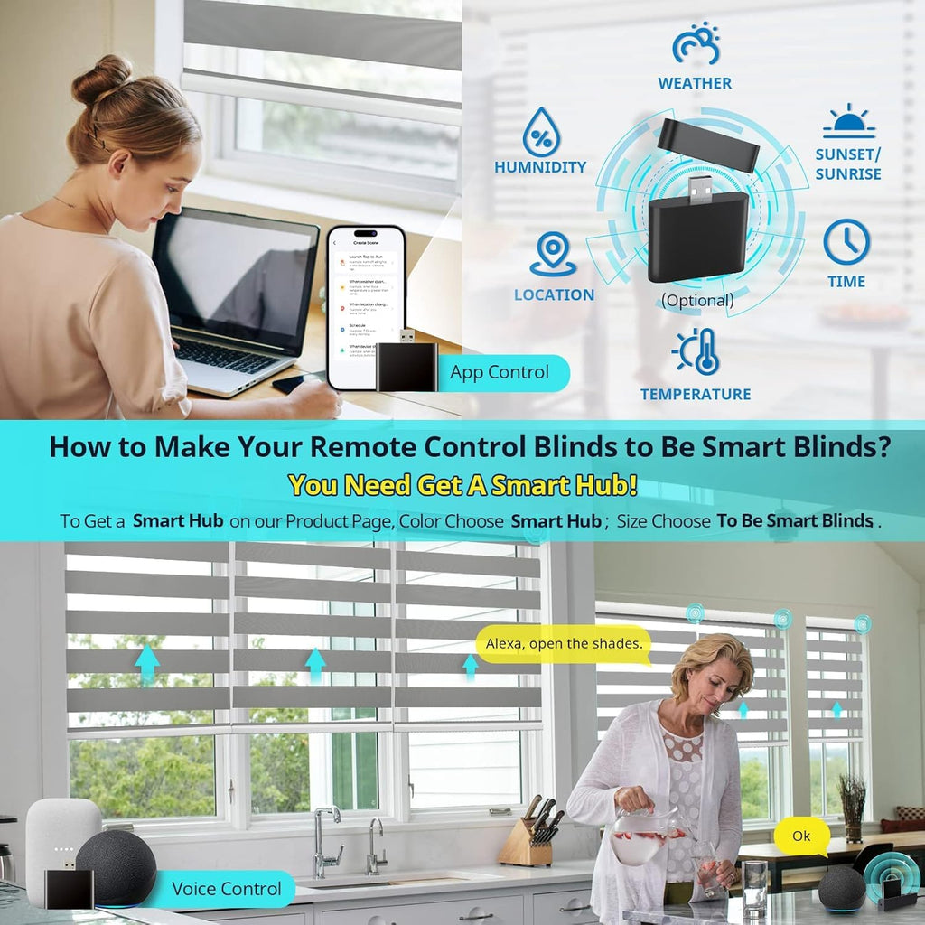 Window Shade, Motorized Zebra Blind, Blackout, Gray, Battery Powered, Cordless, Remote Control