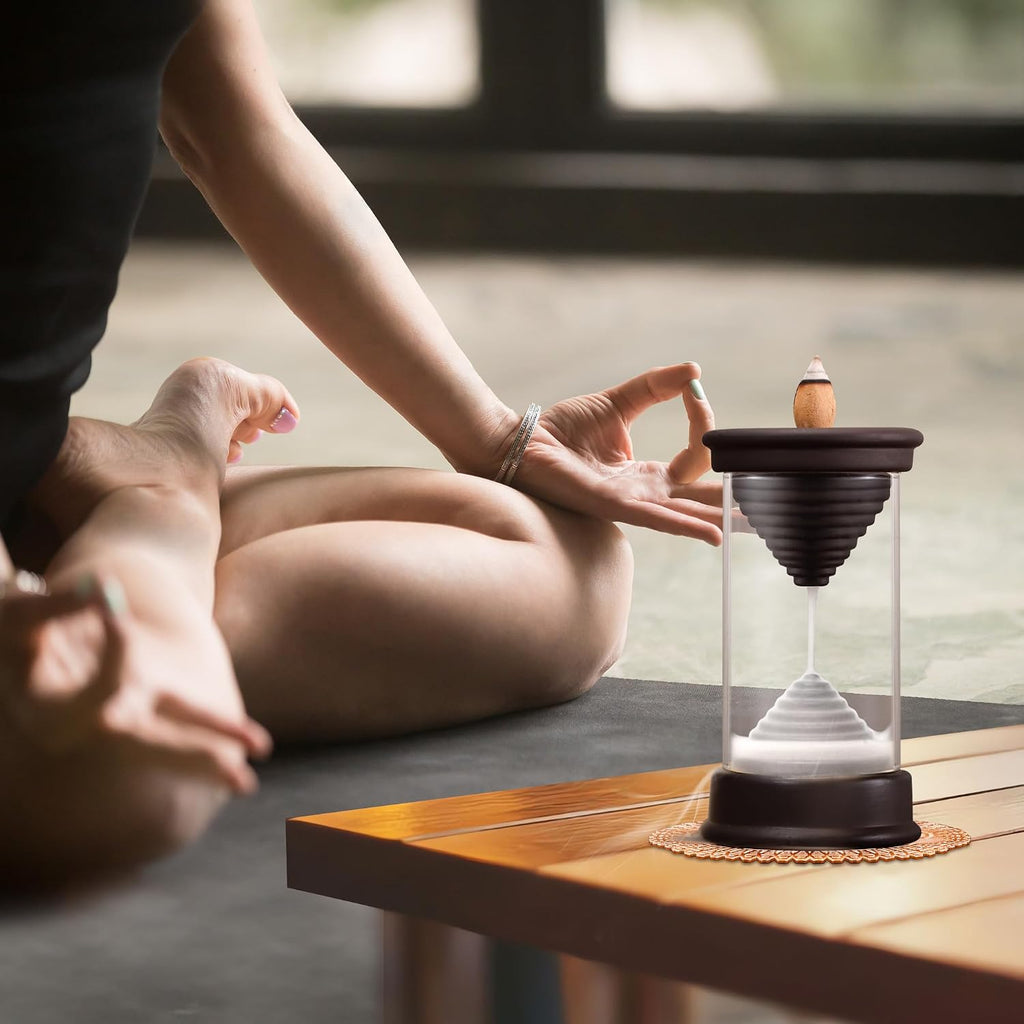 Hourglass Backflow Incense Burner Waterfall Incense Holder Bracket Glass Windproof Cover Provides 20 Counter Flow - Set of 25