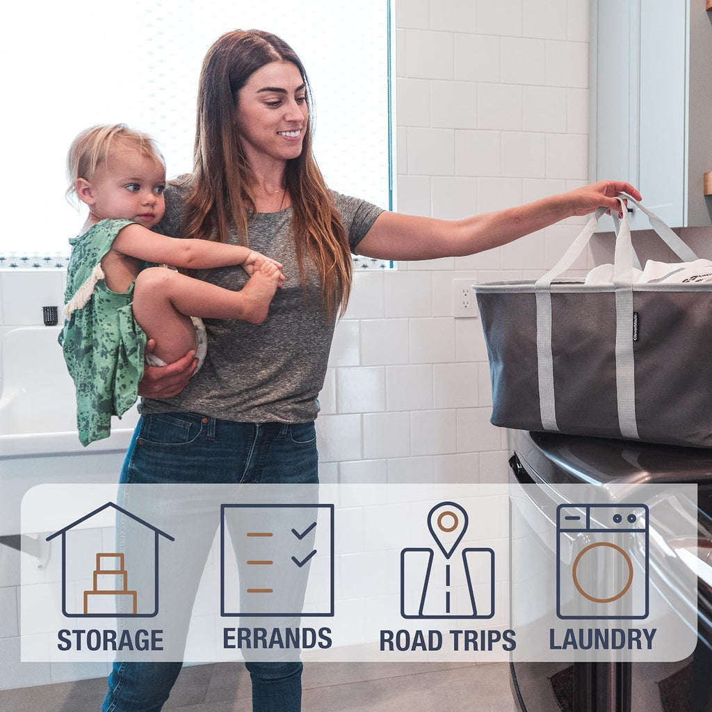 Collapsible Laundry Baskets, 50L Tote 2 Pack, Black Gray