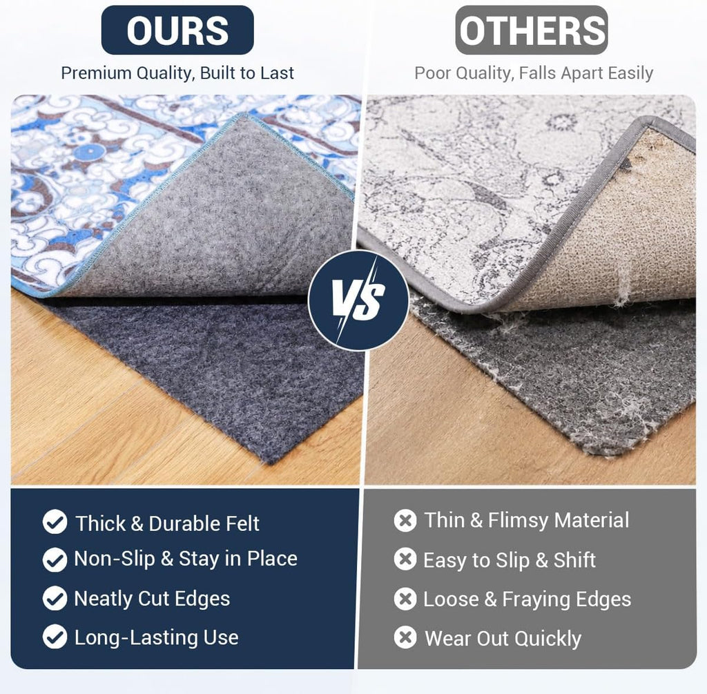 Non Slip Rug Pad 5x7 Ft, 1/8 Inch Thin Felt & Rubber Backing, Non Skid Rug Gripper for Hardwood Floors, Anti-Slip - Set of 35