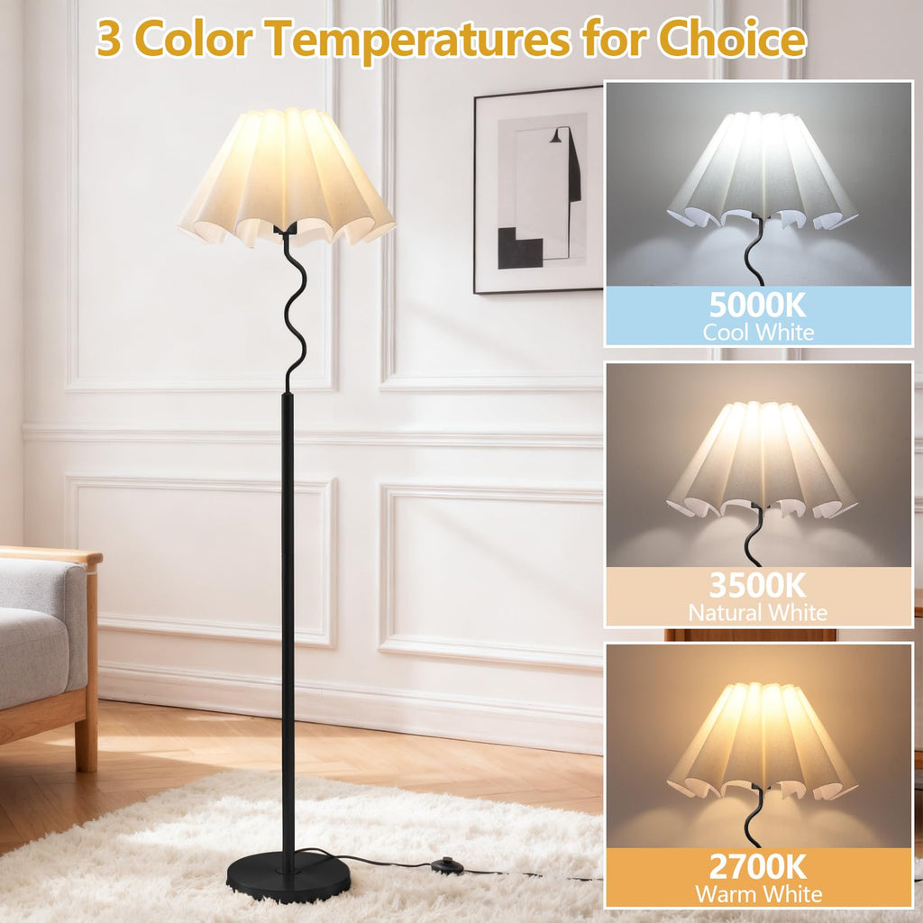 Modern Floor Lamp with 3 Color Temperatures, Foot Switch Standing Lamps, Tall LED Standing Lamps, Beige Linen Shade
