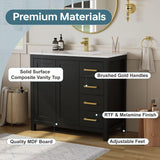 36" Black Single Sink Bathroom Vanity with Integrated Top - Freestanding Vanity Cabinet